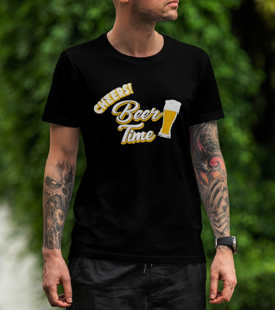 Cheers Beer Time Distressed Alcohol Drinking T-Shirt