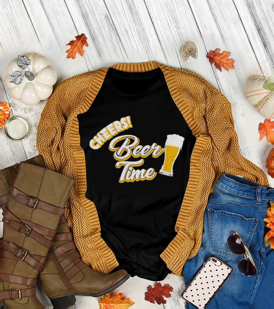 Cheers Beer Time Distressed Alcohol Drinking T-Shirt