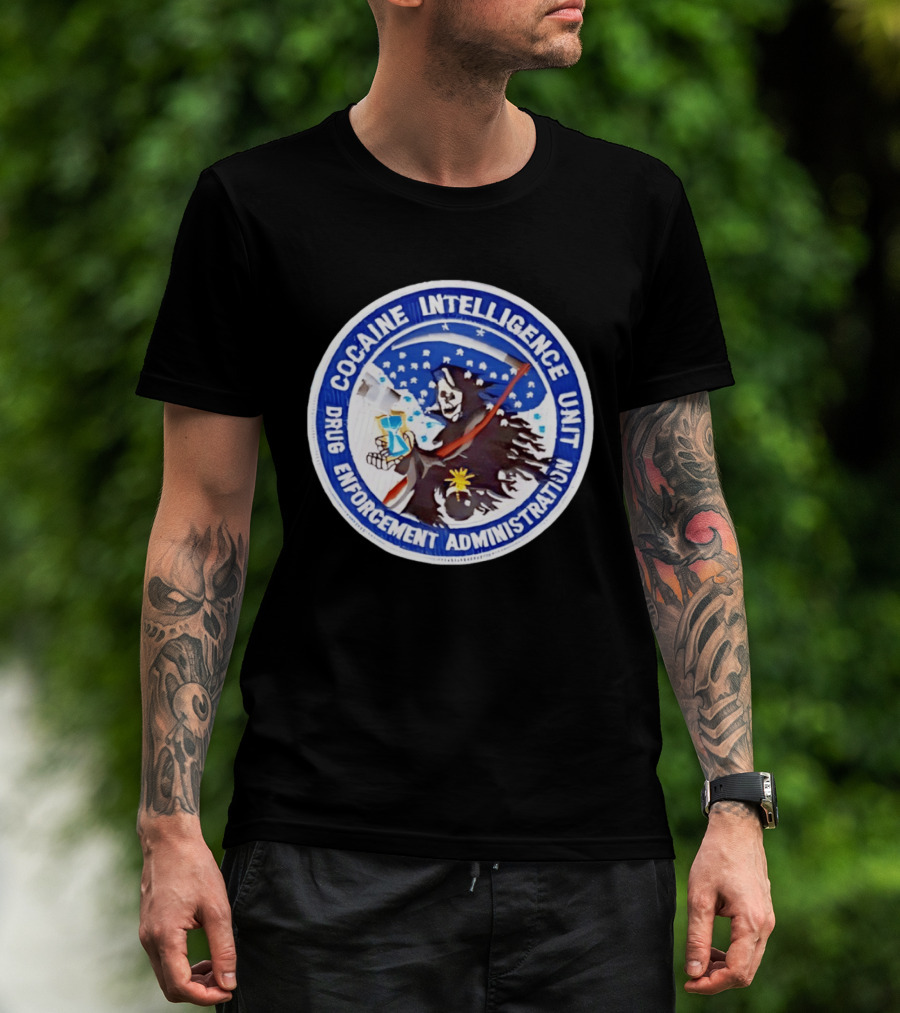 Cocaine Intelligence Unit Drug Enforcement Administration Grim Reaper Holding Hourglass Patch T-Shirt