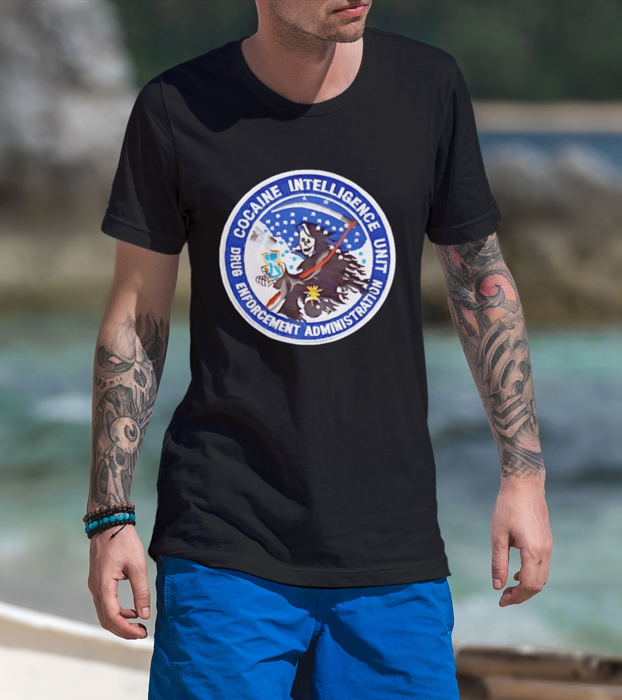 Cocaine Intelligence Unit Drug Enforcement Administration Grim Reaper Holding Hourglass Patch T-Shirt