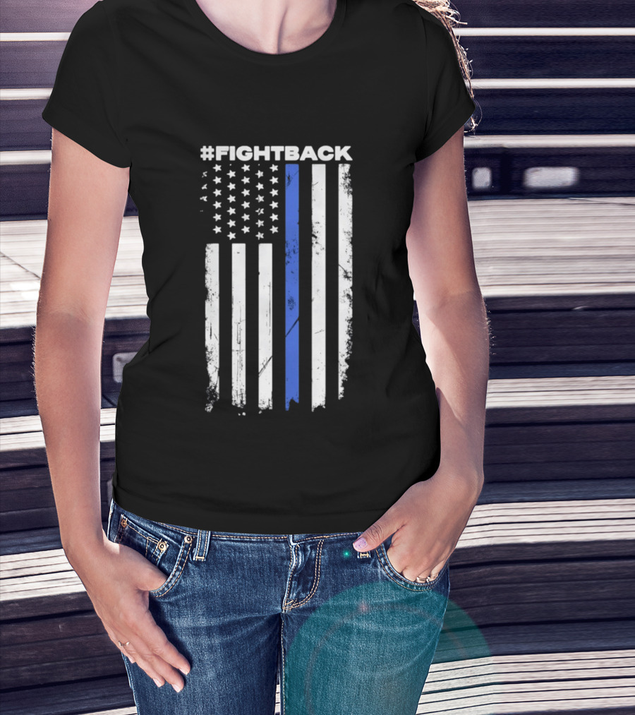 #Fightback Distressed Thin Blue Line American Flag T-Shirt