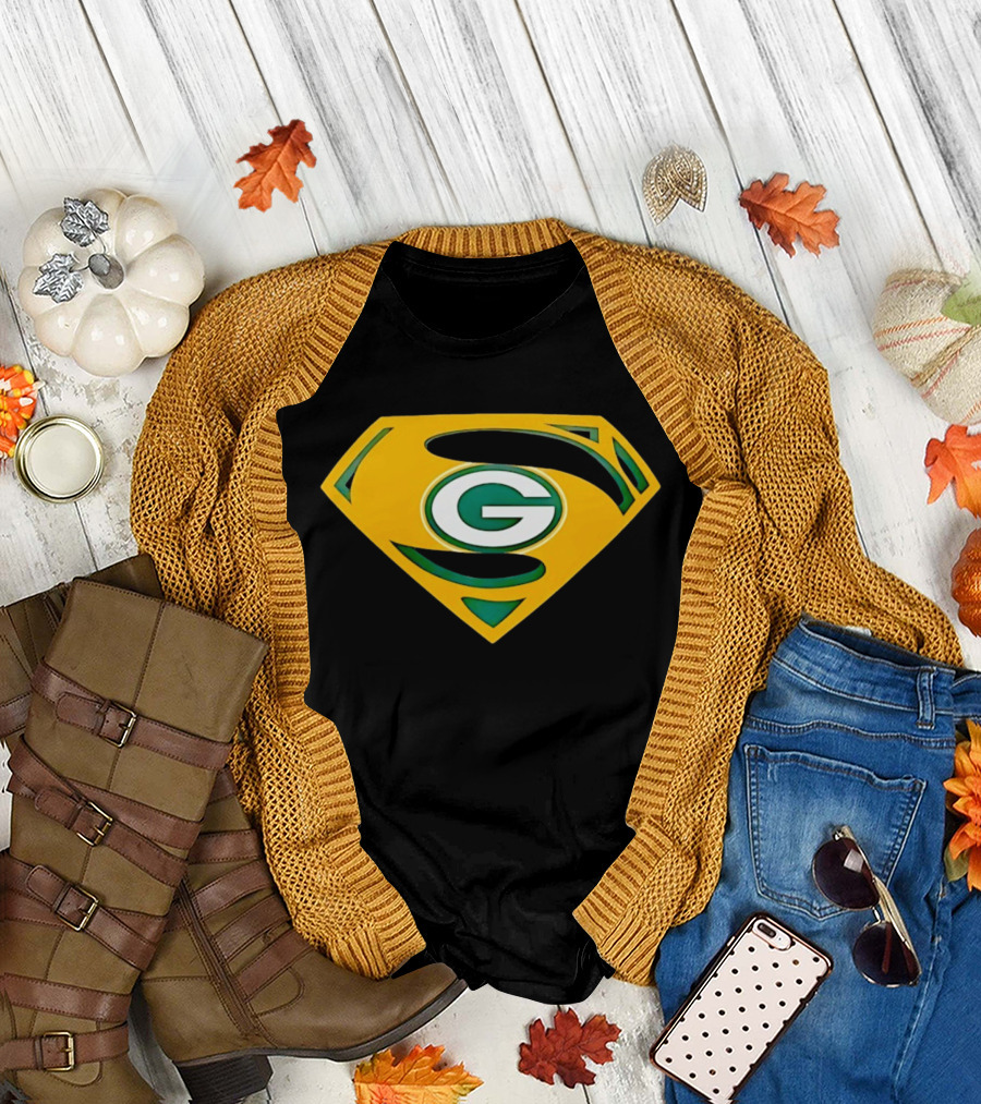 Green Bay Packers G In Superman Shield T-Shirt