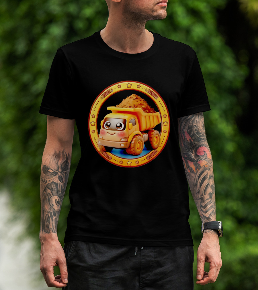 Yellow Dump Truck With Dirt Cute Construction Vehicle With Stars T-Shirt
