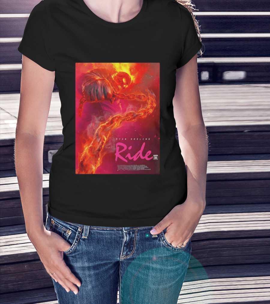 Ryan Gosling Ride Movie Ghost Rider Flaming Chain Image T-Shirt