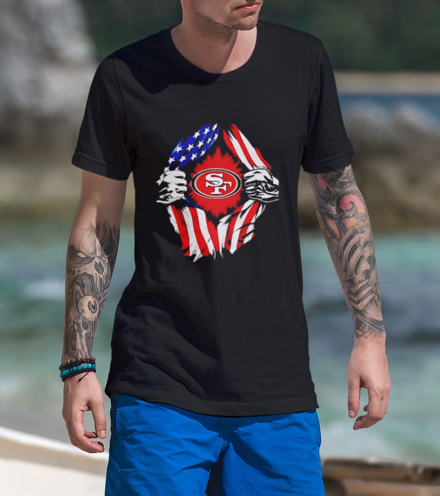 San Francisco 49ers SF American Flag Ripped Chest T-Shirt