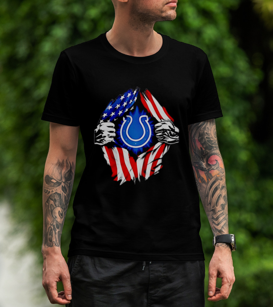 Indianapolis Colts American Flag Ripped Chest T-Shirt