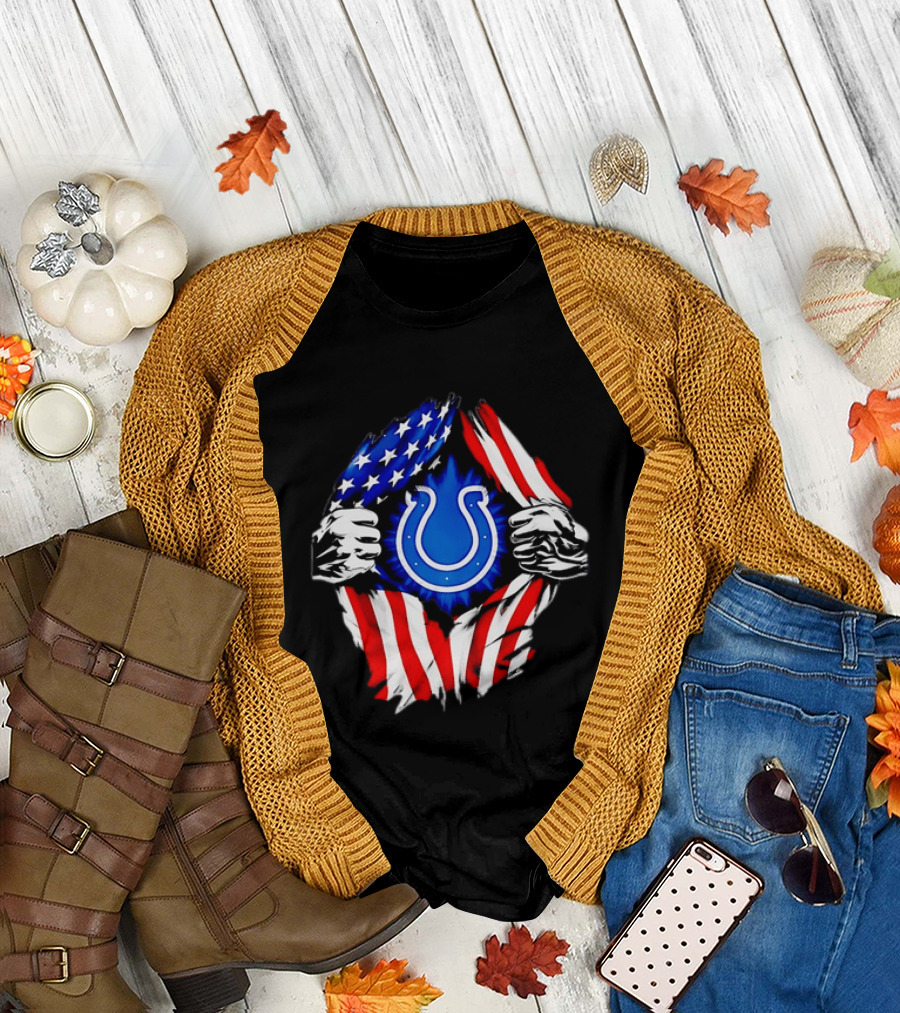 Indianapolis Colts American Flag Ripped Chest T-Shirt