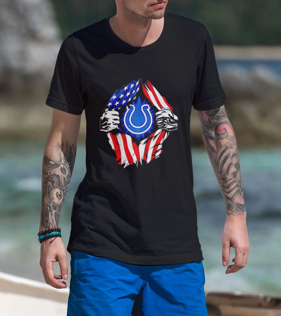 Indianapolis Colts American Flag Ripped Chest T-Shirt