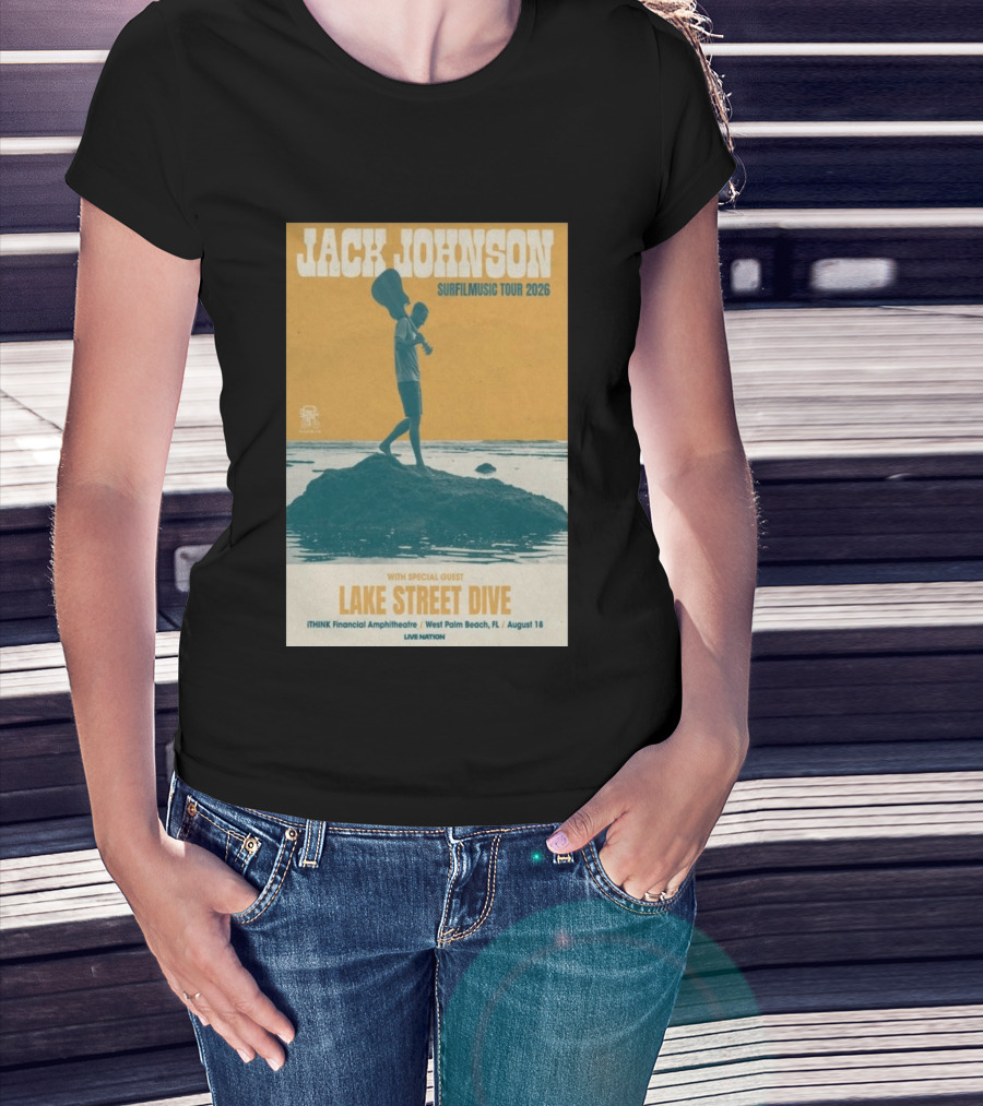 Jack Johnson Surfilmusic Tour 2026 Lake Street Dive ITHINK Financial Amphitheatre West Palm Beach August 18 T-Shirt