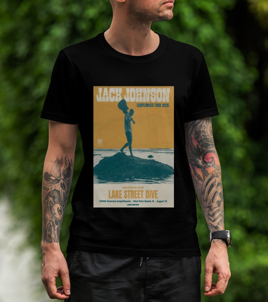 Jack Johnson Surfilmusic Tour 2026 Lake Street Dive ITHINK Financial Amphitheatre West Palm Beach August 18 T-Shirt