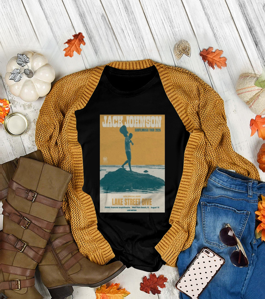 Jack Johnson Surfilmusic Tour 2026 Lake Street Dive ITHINK Financial Amphitheatre West Palm Beach August 18 T-Shirt