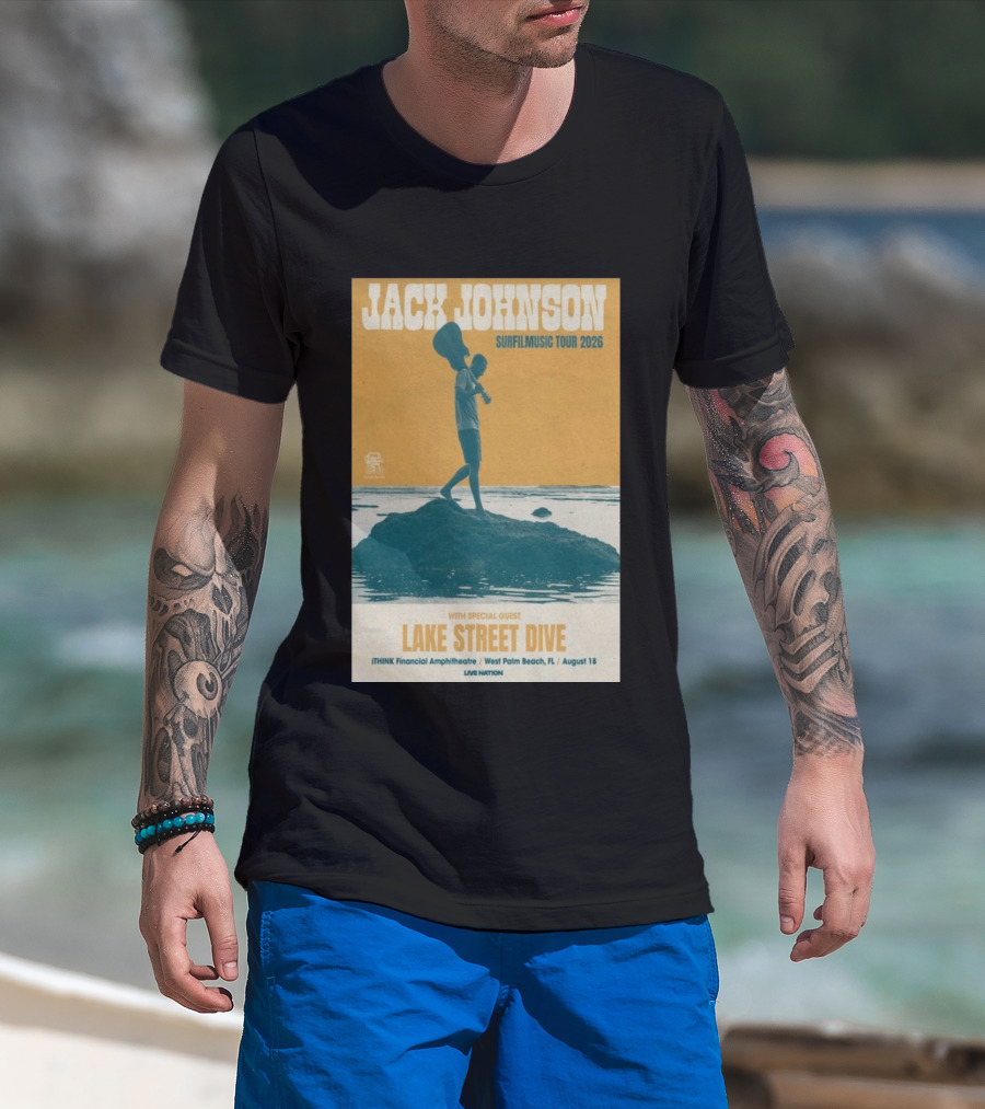 Jack Johnson Surfilmusic Tour 2026 Lake Street Dive ITHINK Financial Amphitheatre West Palm Beach August 18 T-Shirt