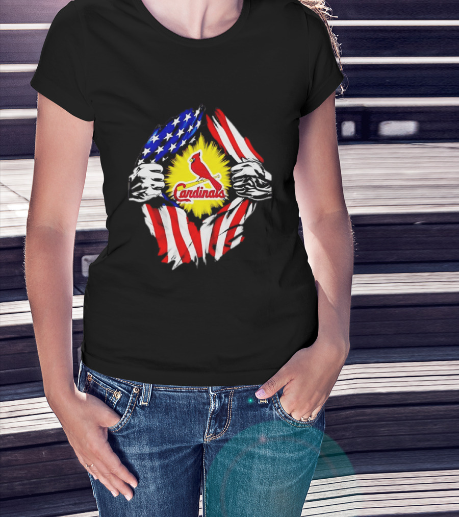 St Louis Cardinals Ripped American Flag Chest Baseball Fan Gear T-Shirt