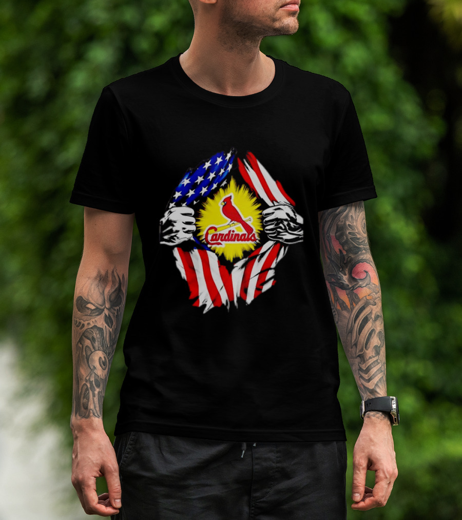 St Louis Cardinals Ripped American Flag Chest Baseball Fan Gear T-Shirt