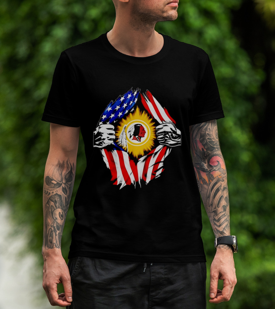 Washington Redskins American Flag Ripped Chest T-Shirt