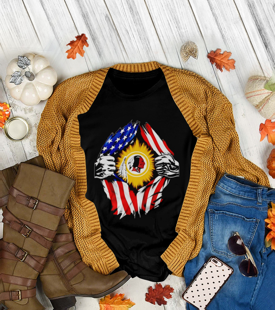 Washington Redskins American Flag Ripped Chest T-Shirt