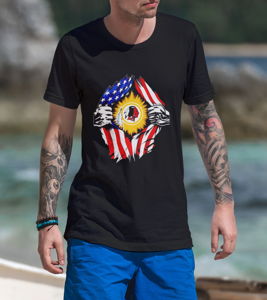 Washington Redskins American Flag Ripped Chest T-Shirt