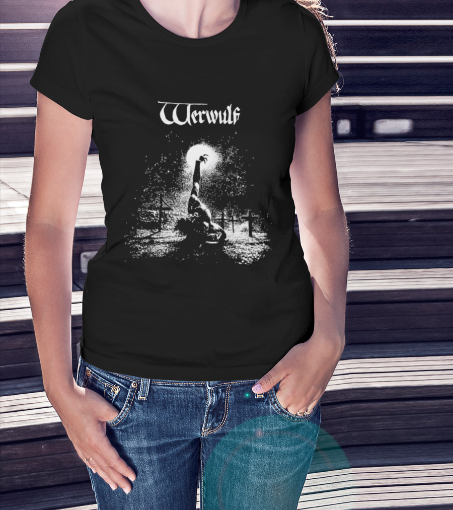 Werwulf Devoureth All Mankynde Black Metal Crosses And Moonlit Scene T-Shirt