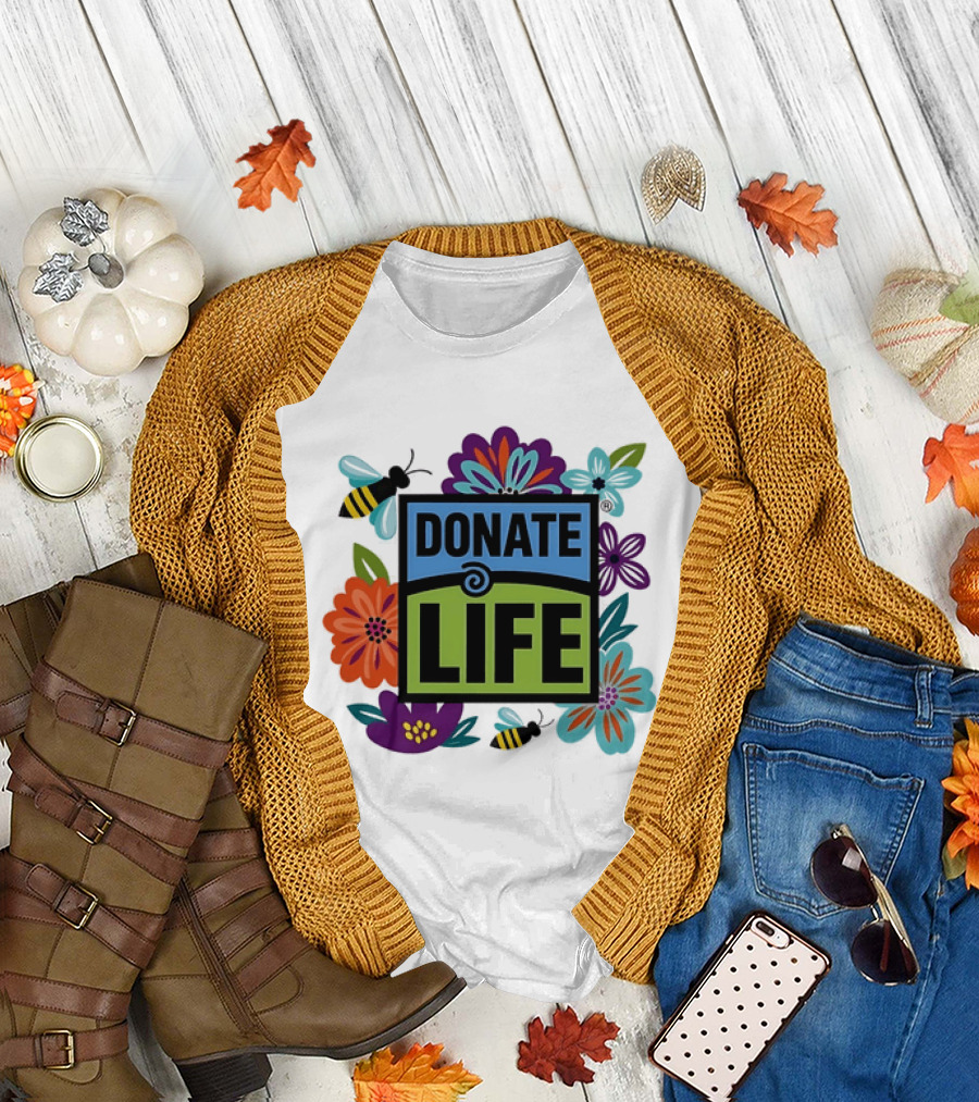 Donate Life Floral Bee Awareness Organ Donation Colorful Flowers T-Shirt