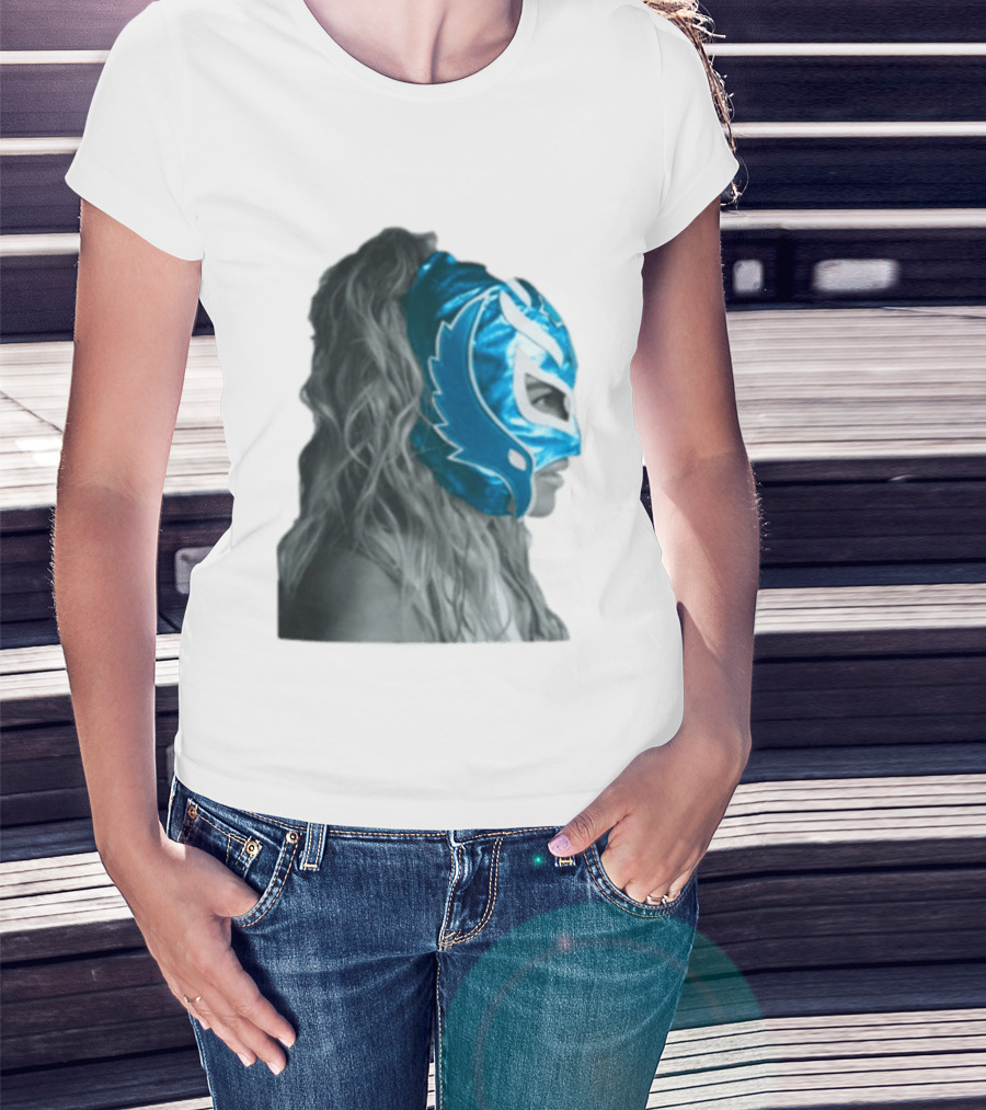 Karol G Store Limited Edition Cream Blue Luchador Mask T-Shirt