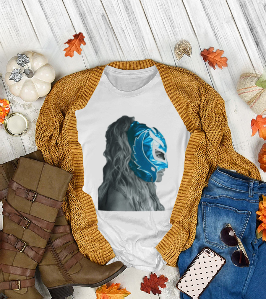 Karol G Store Limited Edition Cream Blue Luchador Mask T-Shirt