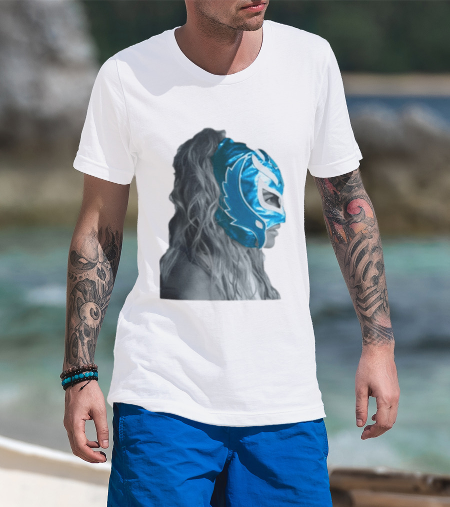 Karol G Store Limited Edition Cream Blue Luchador Mask T-Shirt