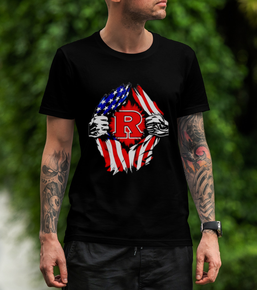 Rutgers Scarlet Knights American Flag R T-Shirt