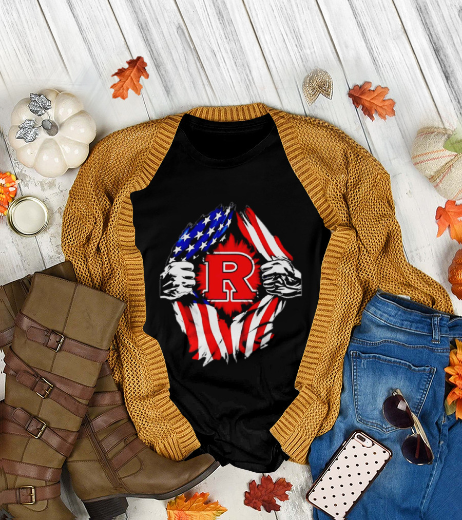 Rutgers Scarlet Knights American Flag R T-Shirt