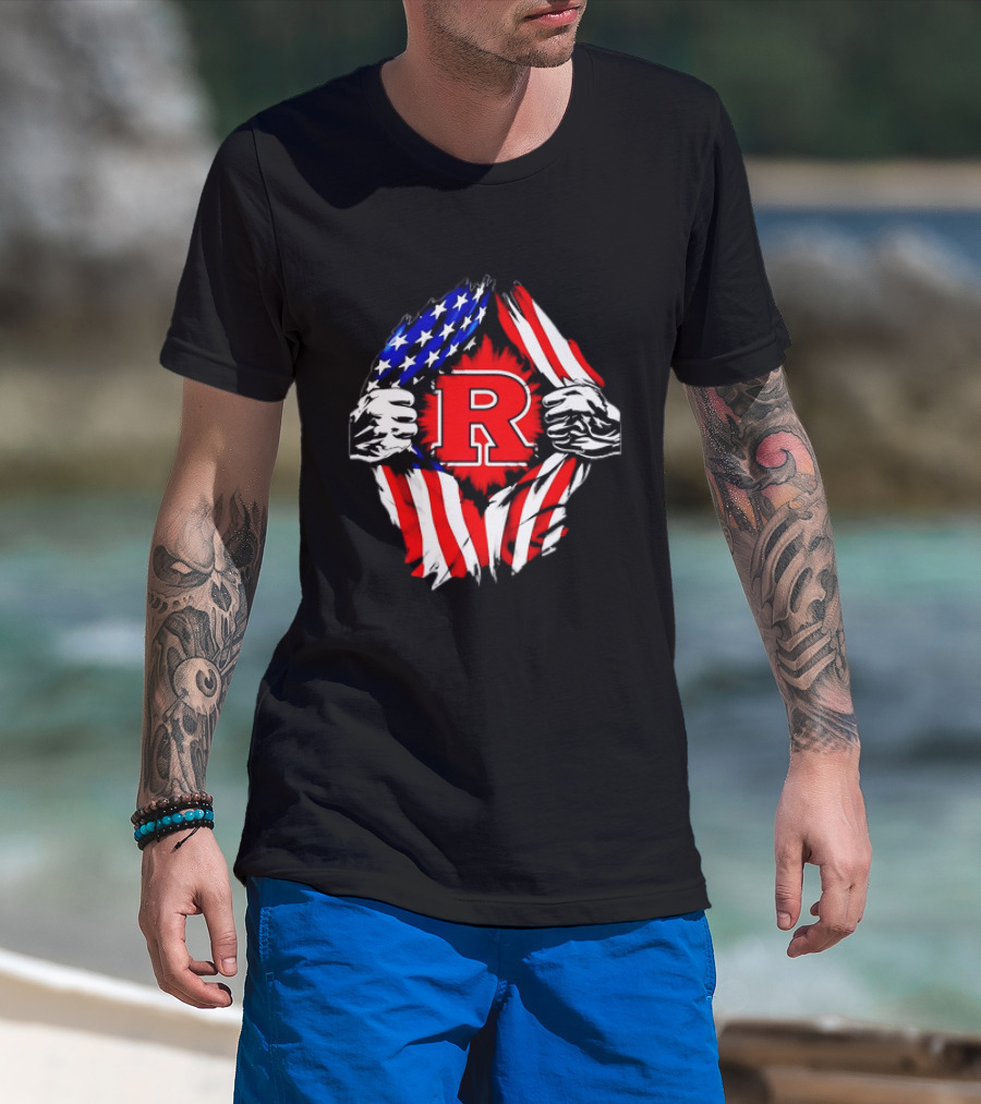 Rutgers Scarlet Knights American Flag R T-Shirt