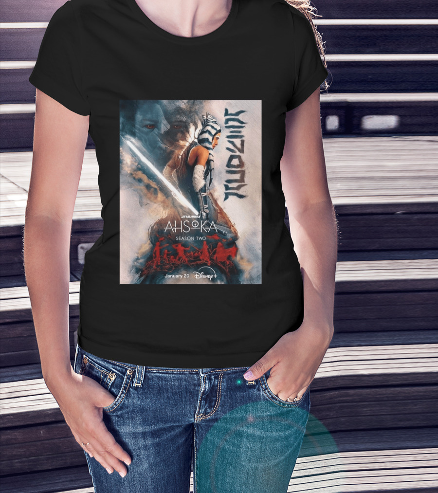 Star Wars Ahsoka Season 2 Premiering January 20 Disney Plus Featuring Lightsaber And Characters T-Shirt