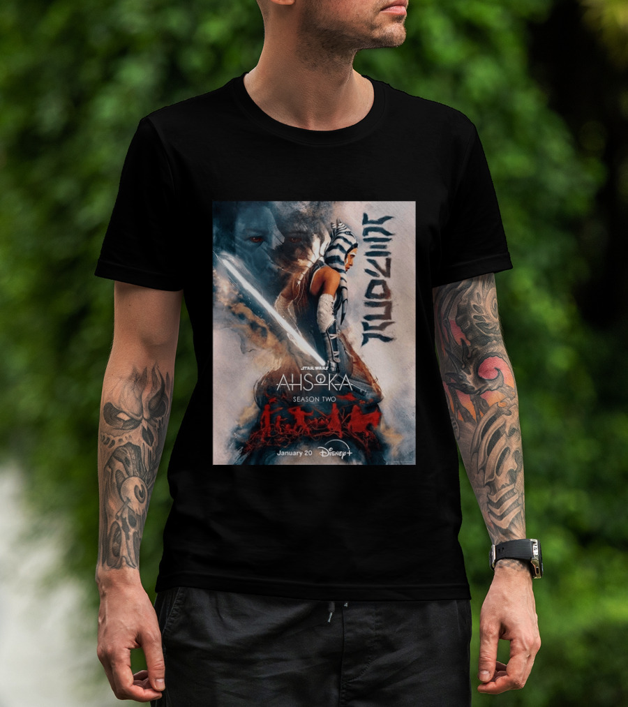 Star Wars Ahsoka Season 2 Premiering January 20 Disney Plus Featuring Lightsaber And Characters T-Shirt