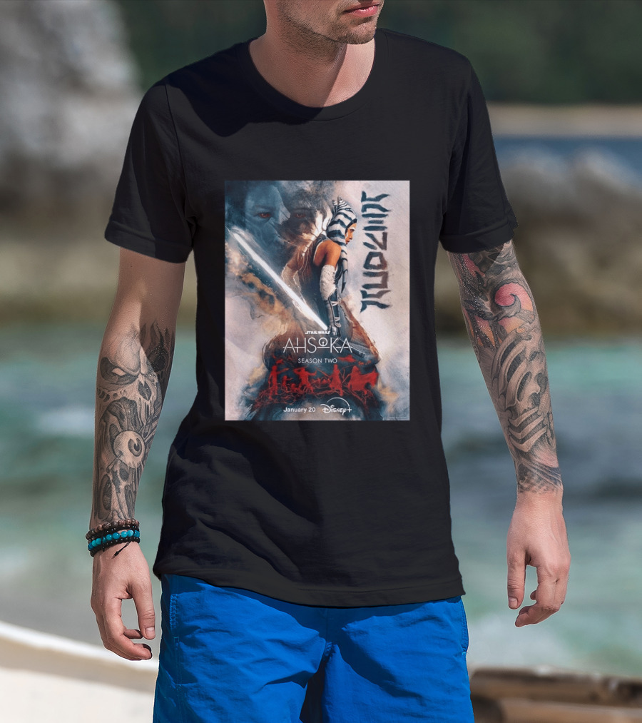 Star Wars Ahsoka Season 2 Premiering January 20 Disney Plus Featuring Lightsaber And Characters T-Shirt