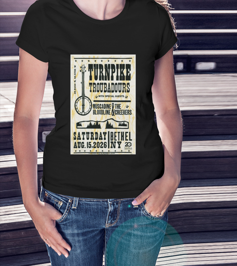 Turnpike Troubadours Bethel Woods 2026 With Muscadine Bloodline The Creekers August 15 Concert T-Shirt