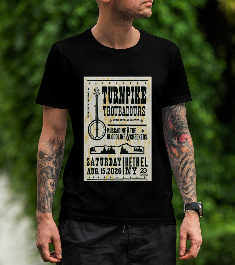 Turnpike Troubadours Bethel Woods 2026 With Muscadine Bloodline The Creekers August 15 Concert T-Shirt
