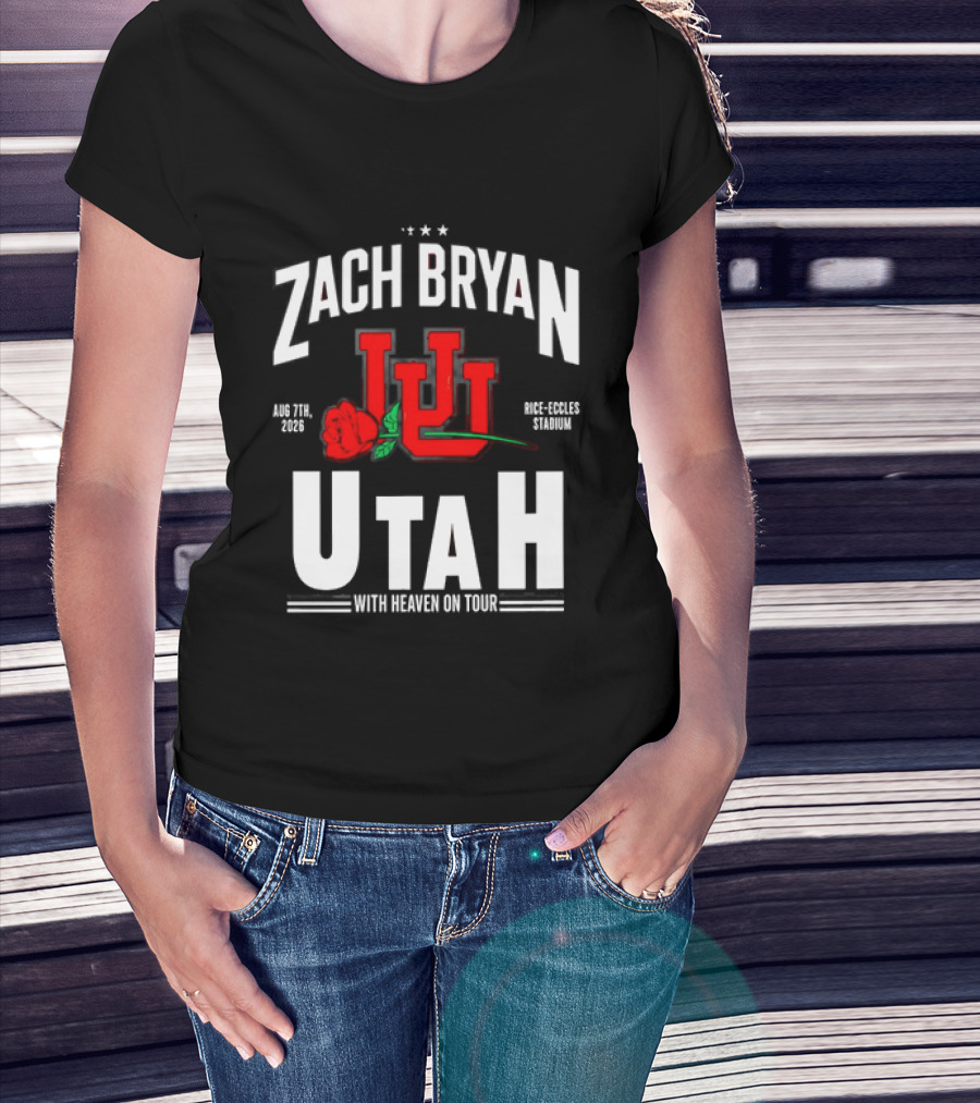 Zach Bryan Utah Rice Eccles Stadium Aug 7th 2026 With Heaven On Tour Red Rose JJJ T-Shirt