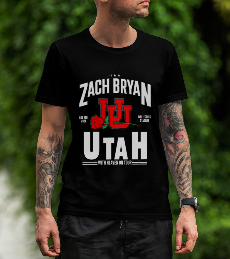 Zach Bryan Utah Rice Eccles Stadium Aug 7th 2026 With Heaven On Tour Red Rose JJJ T-Shirt