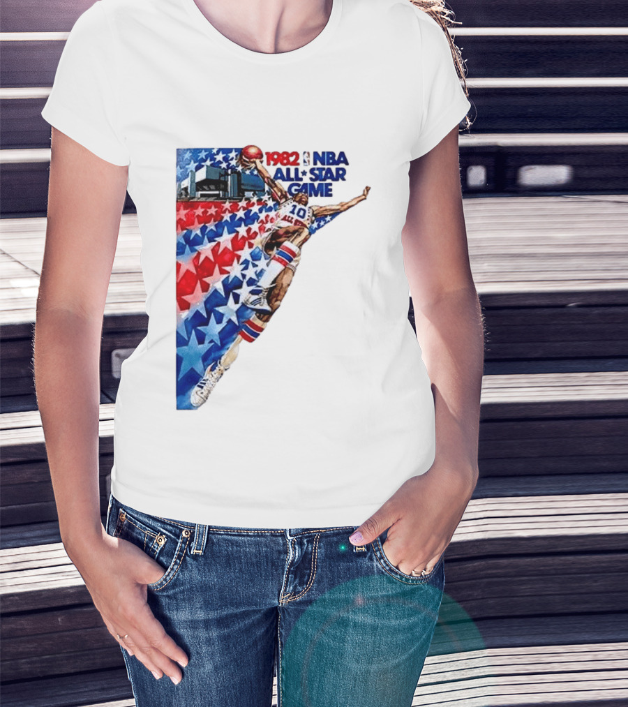 1982 NBA All Star Game Dunking Pose With Stars And Stripes T-Shirt