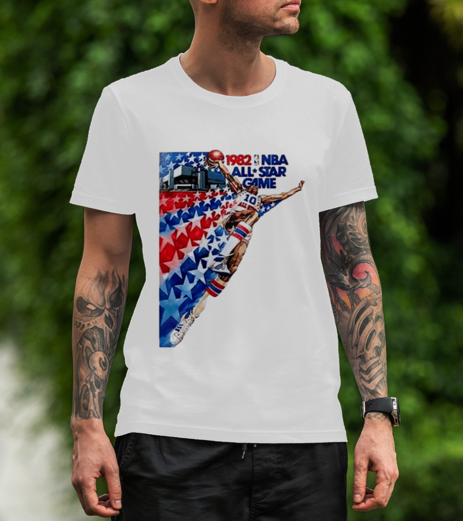 1982 NBA All Star Game Dunking Pose With Stars And Stripes T-Shirt