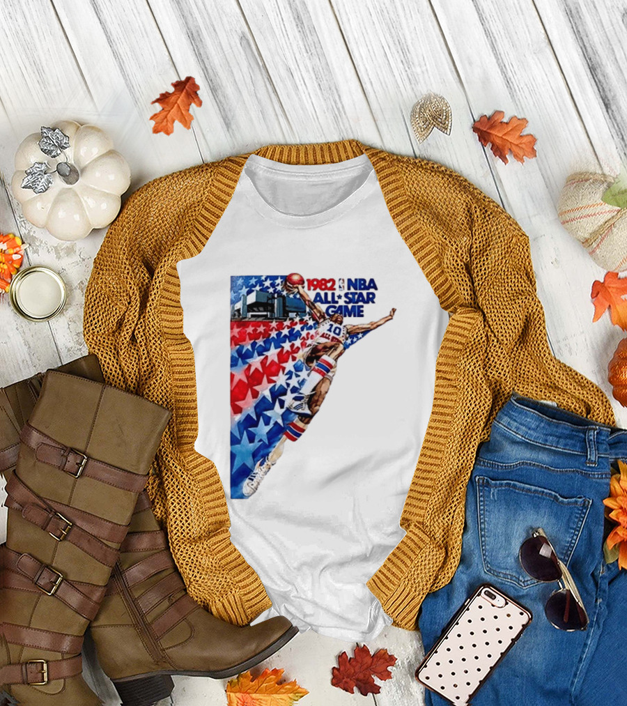 1982 NBA All Star Game Dunking Pose With Stars And Stripes T-Shirt