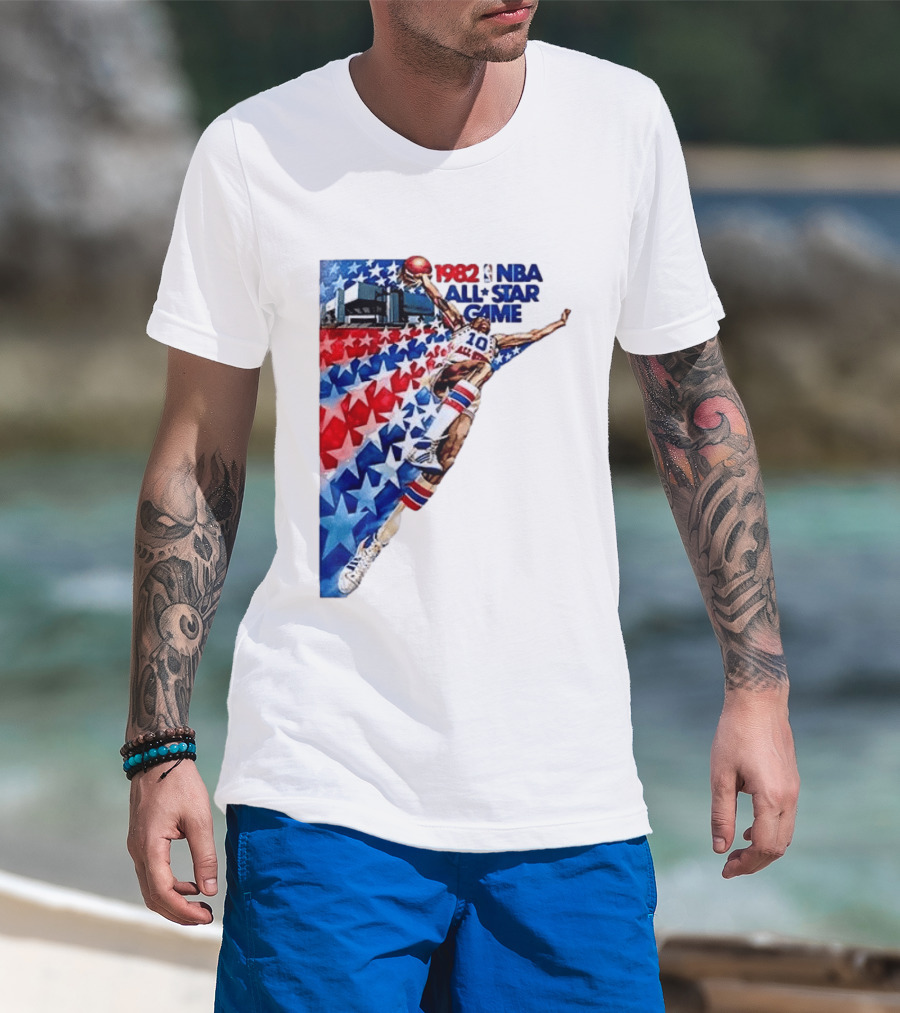 1982 NBA All Star Game Dunking Pose With Stars And Stripes T-Shirt