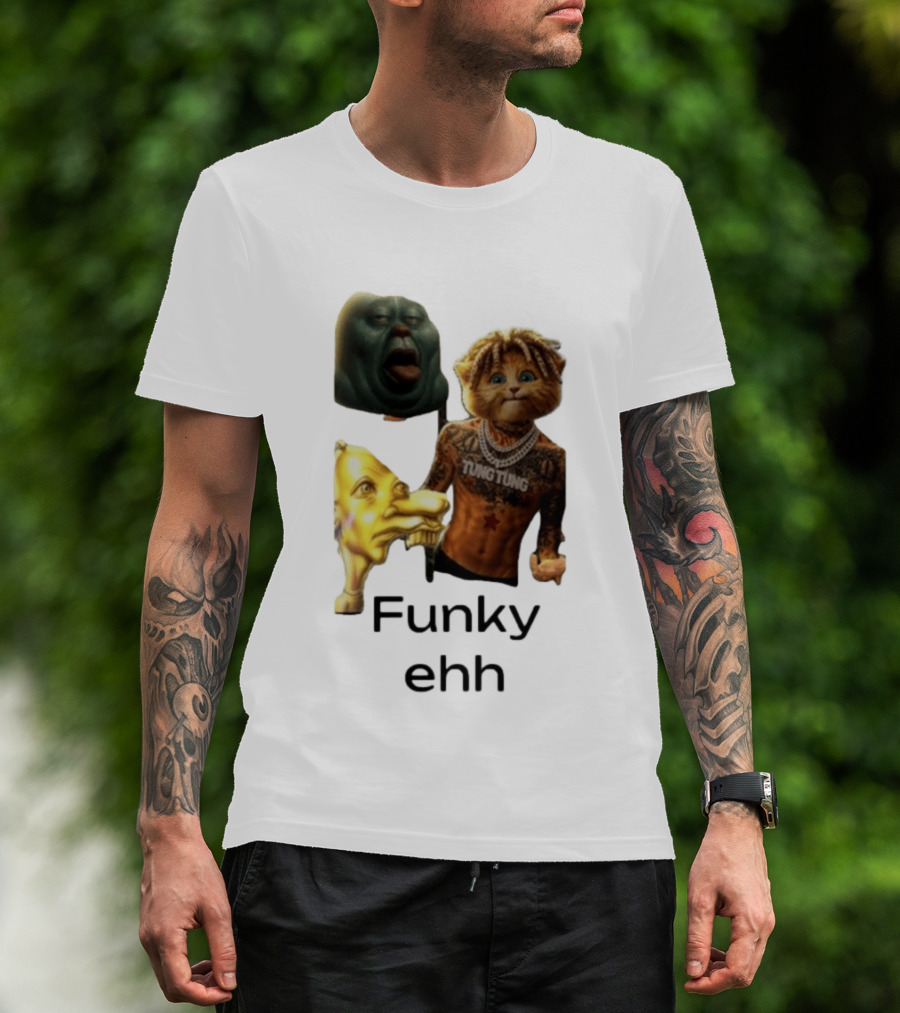 Neegy Funky Ehh Tung Tung Cat Tattoo Character Trio T-Shirt