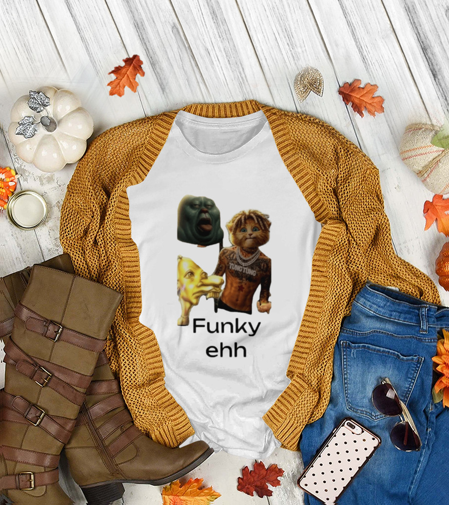 Neegy Funky Ehh Tung Tung Cat Tattoo Character Trio T-Shirt