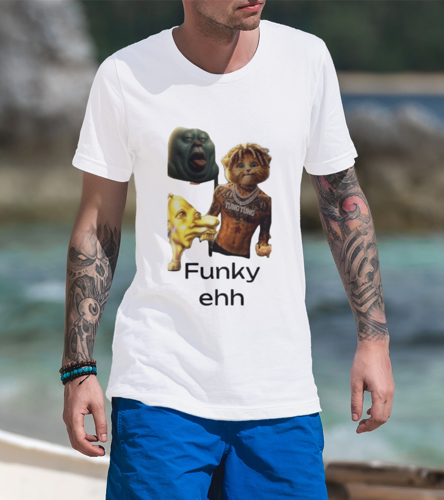 Neegy Funky Ehh Tung Tung Cat Tattoo Character Trio T-Shirt