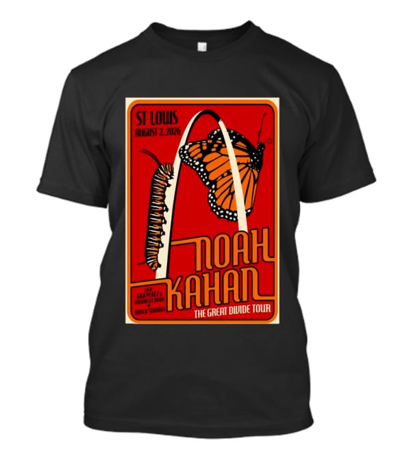 Noah Kahan August 2 2026 St Louis The Great Divide Tour Monarch Arch T-Shirt