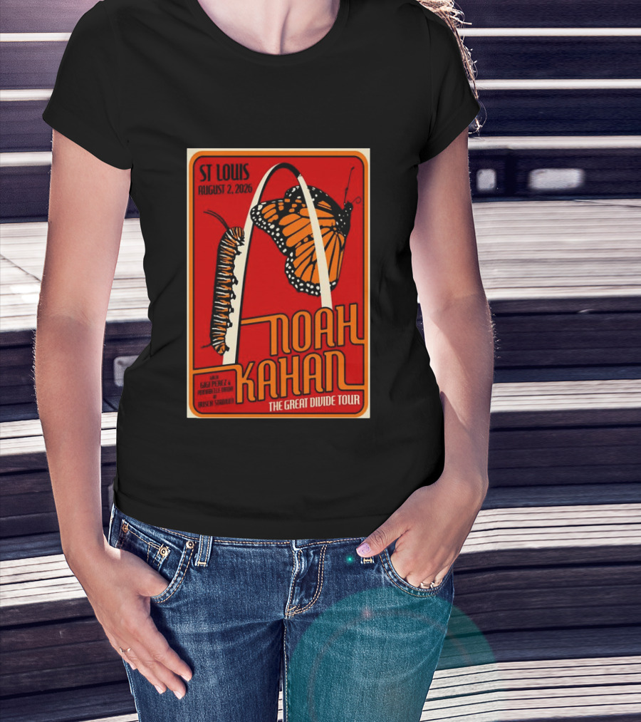 Noah Kahan August 2 2026 St Louis The Great Divide Tour Monarch Arch T-Shirt