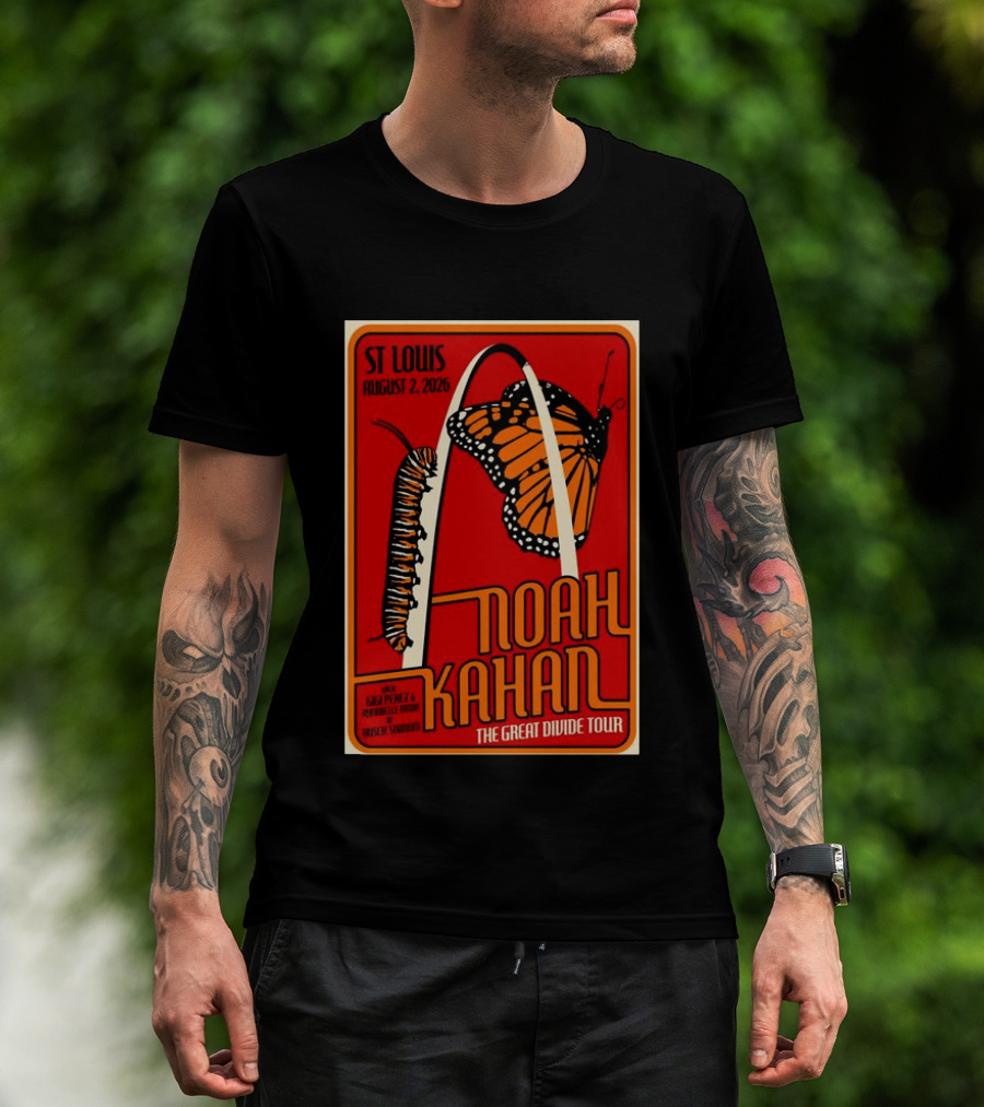 Noah Kahan August 2 2026 St Louis The Great Divide Tour Monarch Arch T-Shirt
