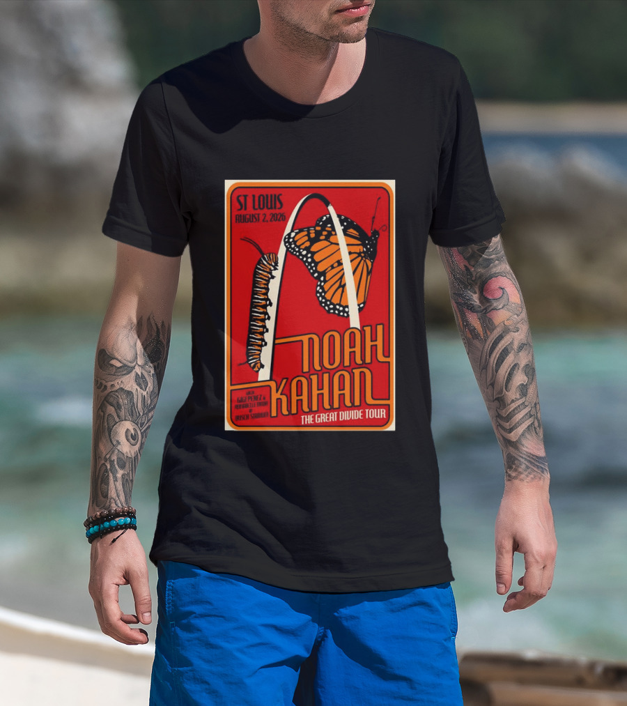 Noah Kahan August 2 2026 St Louis The Great Divide Tour Monarch Arch T-Shirt