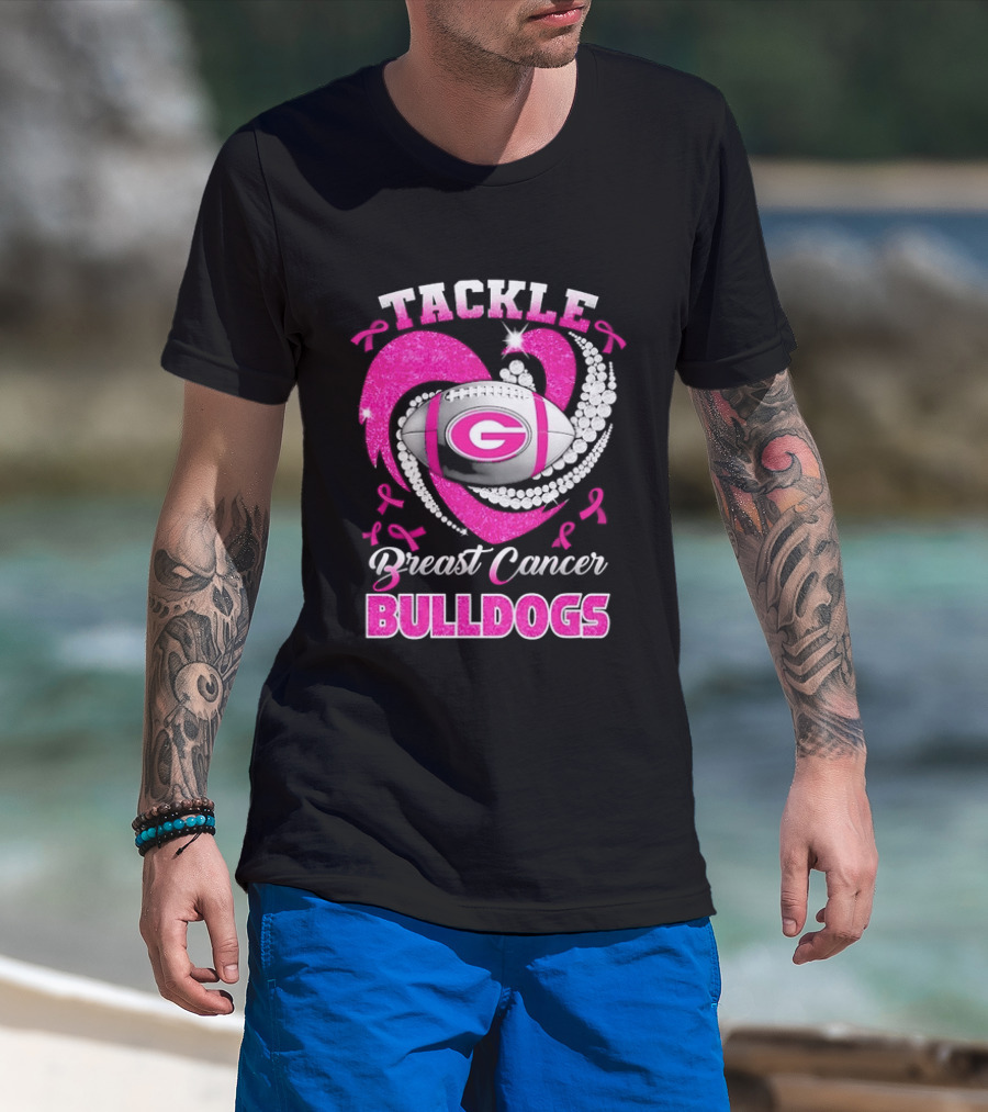 Tackle Breast Cancer Bulldogs Football G Logo Pink Ribbon T-Shirt