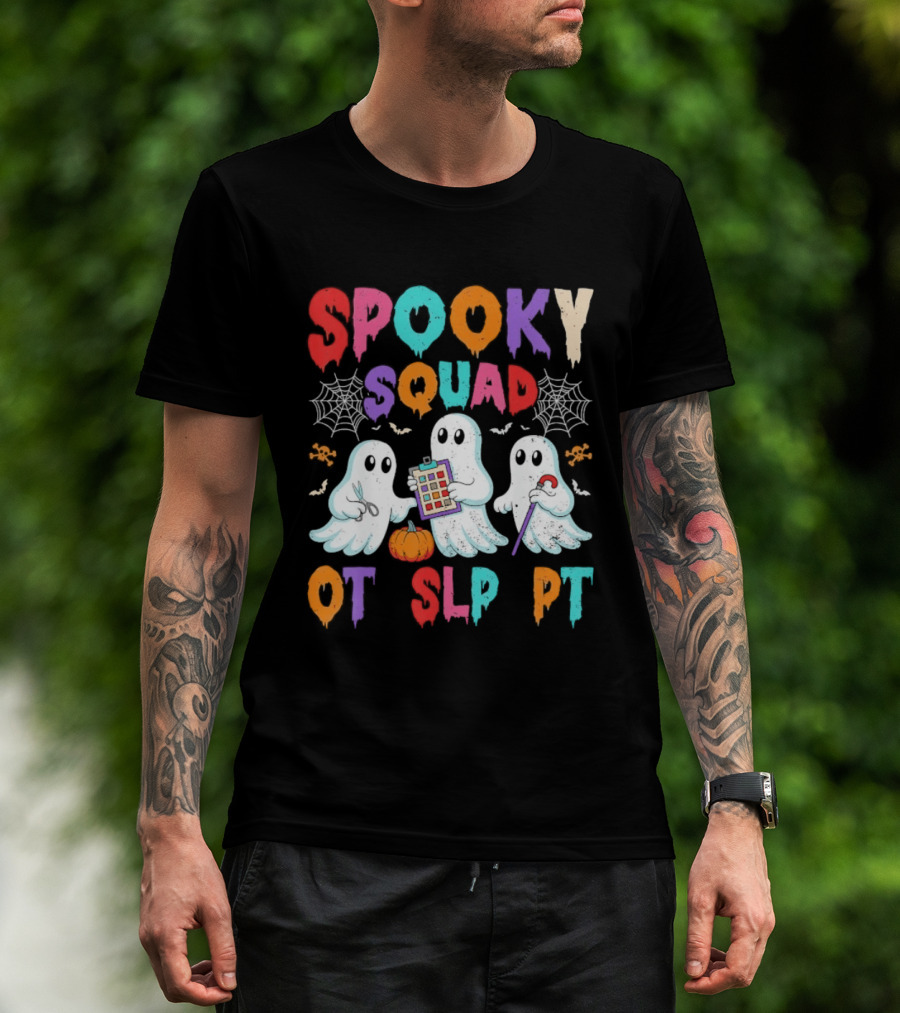 OT SLP PT Spooky Squad Halloween Ghosts Pumpkin Clipboard Lollipop T-Shirt