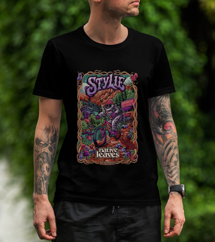 Stylie Native Leaves Yeti Mountain Biking Sound Bar Fort Collins Oct 10 2026 T-Shirt
